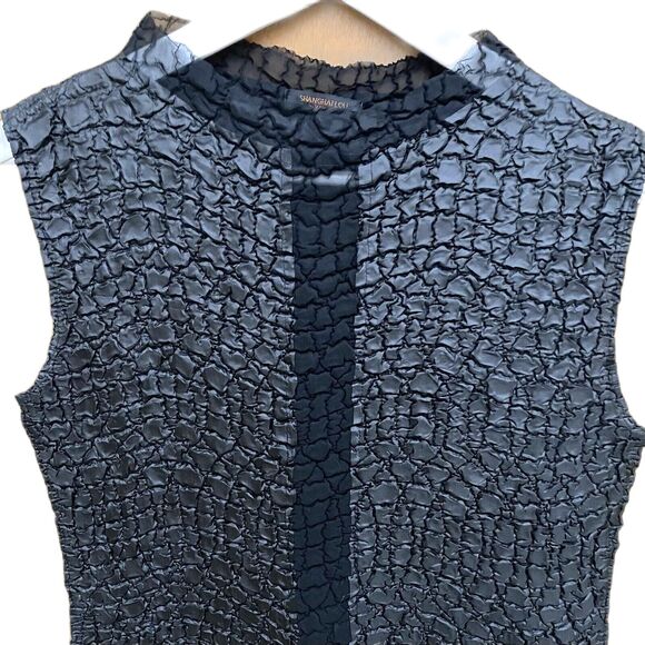 LOU NARDI SHANGHAI Blouse Sleeveless Stretch Lightweight Crinkle Womens L Black - Picture 1 of 9